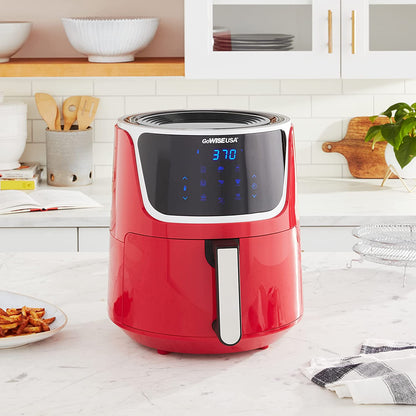 GW22957 7-Quart Electric Air Fryer with Dehydrator & 3 Stackable Racks, Digital Touchscreen with 8 Functions + Recipes, 7.0-Qt, Red/Silver