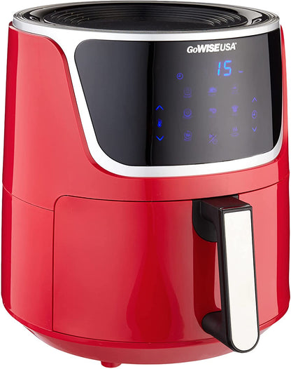 GW22957 7-Quart Electric Air Fryer with Dehydrator & 3 Stackable Racks, Digital Touchscreen with 8 Functions + Recipes, 7.0-Qt, Red/Silver