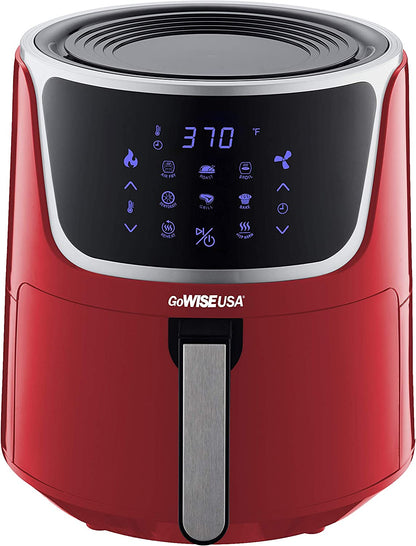 GW22957 7-Quart Electric Air Fryer with Dehydrator & 3 Stackable Racks, Digital Touchscreen with 8 Functions + Recipes, 7.0-Qt, Red/Silver